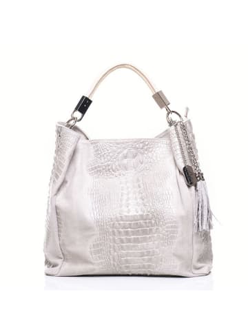 Anna Morellini Leren shopper "Allessandra" zilverkleurig - (B)38 x (H)36 x (D)14 cm