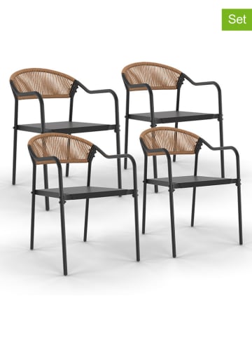 Inkazen 4-delige set: tuinstoelen zwart/lichtbruin - (B)51 x (H)77 x (D)57 cm