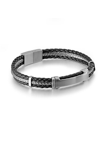Uomo Leren armband zwart/zilverkleurig