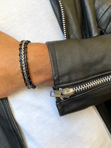 Uomo Leder-Armband in Schwarz/ Silber
