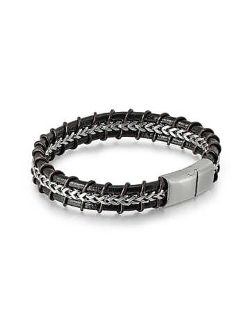 Uomo Leder-Armband in Schwarz/ Silber