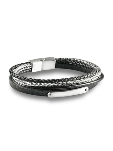 Uomo Leder-Armband in Schwarz/ Silber