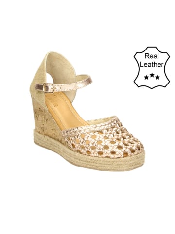 Bullboxer Leder-Keil-Slingpumps in Beige