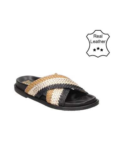 Bullboxer Leder-Hausschuhe in Beige/ Schwarz