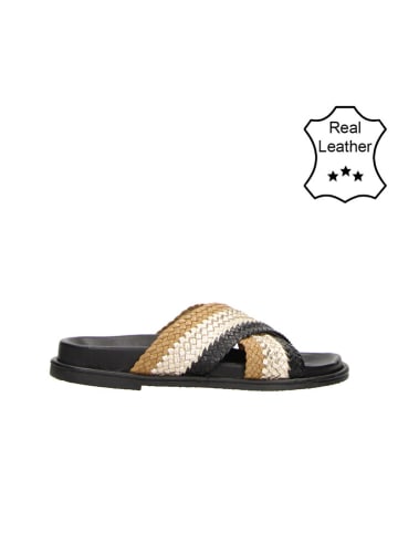 Bullboxer Leder-Hausschuhe in Beige/ Schwarz