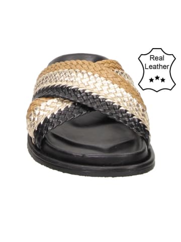 Bullboxer Leder-Hausschuhe in Beige/ Schwarz
