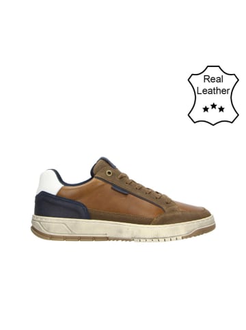 Bullboxer Leder-Sneakers in Cognac/ Dunkelblau