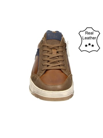Bullboxer Leder-Sneakers in Cognac/ Dunkelblau