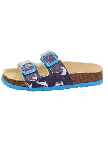 superfit Leder-Pantoletten in Dunkelblau/ Hellblau
