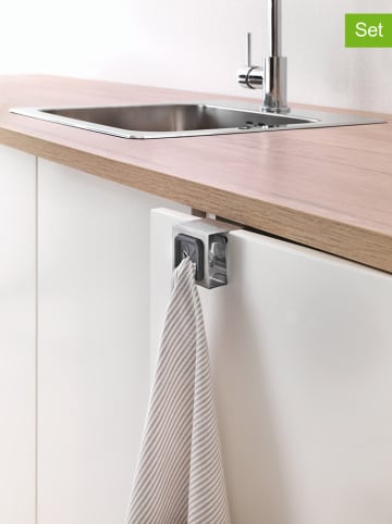 metaltex Uchwyty (2 szt.) w kolorze srebrnym na ściereczki do naczyń - 5 x 5 x 4 cm
