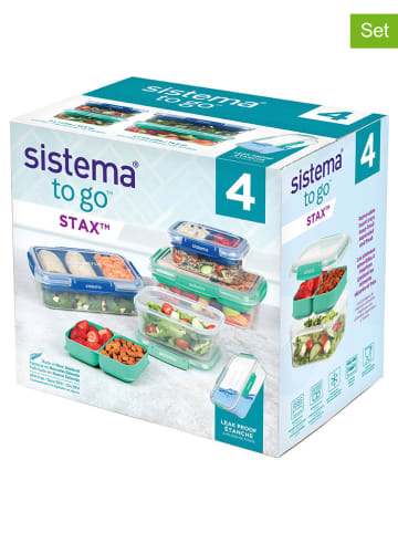 sistema 4tlg. Set: Lunchboxen "Sistema Stax To Go" in Türkis/ Blau