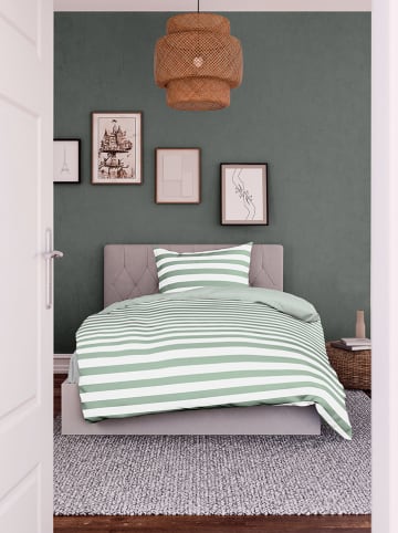 Bierbaum Seersucker-Bettwäsche in Grün/ Weiß