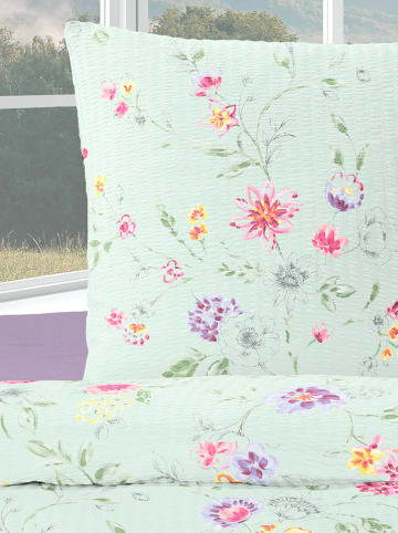 Bierbaum Seersucker-Bettwäsche in Mint/ Rosa/ Lila