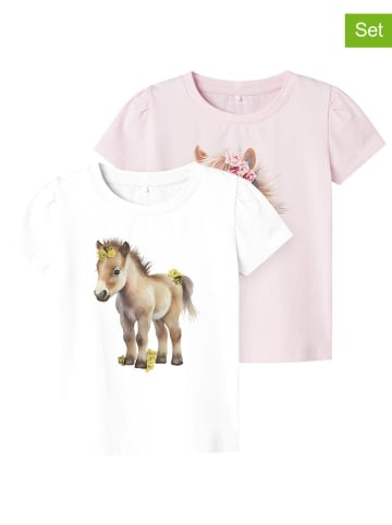 name it 2er Set: Shirts "Hani" in Weiß/ Rosa