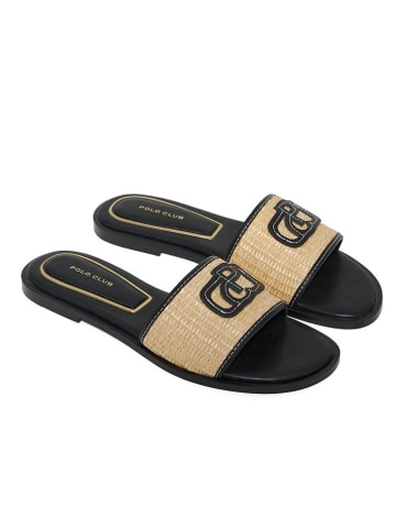 Polo Club Pantoletten in Schwarz/ Beige