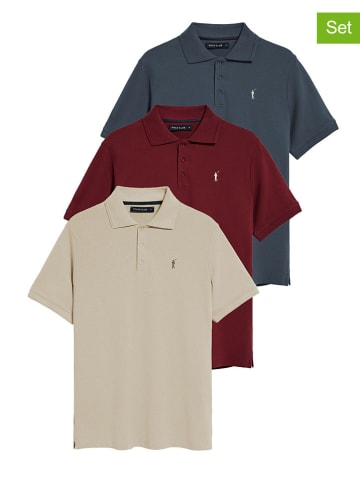 Polo Club 3er-Set: Poloshirts in Rot/ Dunkelblau/ Beige