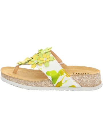 Think! Leren teenslippers wit/geel/groen