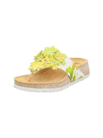 Think! Leren teenslippers wit/geel/groen
