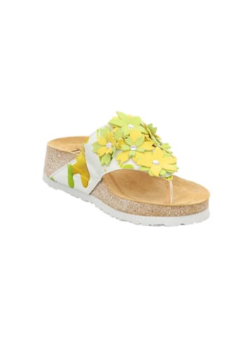 Think! Leren teenslippers wit/geel/groen