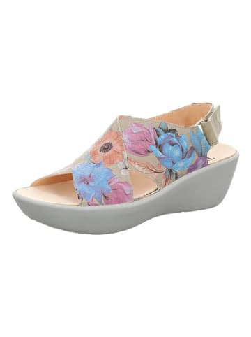 Think! Leder-Keilsandaletten in Beige/ Bunt