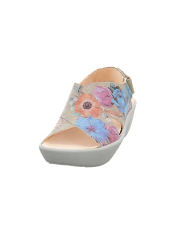 Think! Leder-Keilsandaletten in Beige/ Bunt