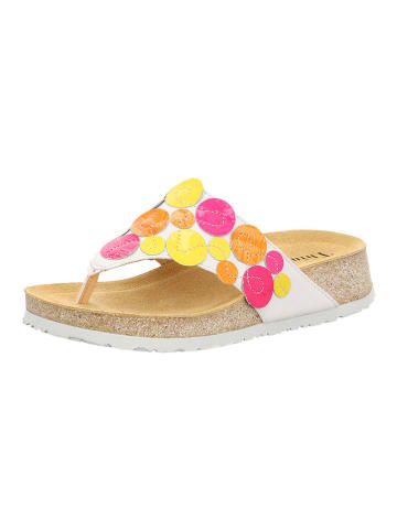Think! Leren teenslippers wit/geel/roze
