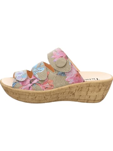 Think! Leder-Keilpantoletten in Beige/ Bunt