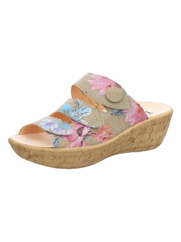 Think! Leder-Keilpantoletten in Beige/ Bunt