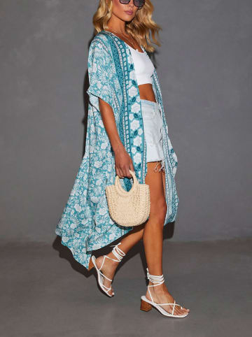 Milan Kiss Kimono in Türkis/ Weiß