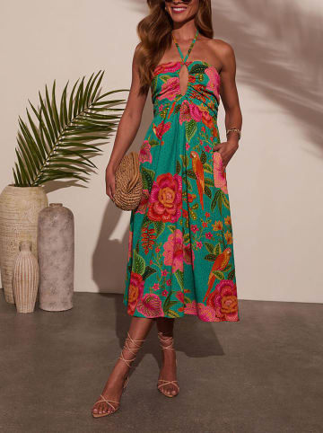 Milan Kiss Kleid in Grün/ Koralle