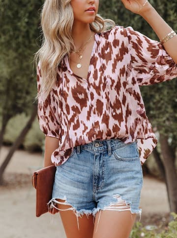 Milan Kiss Bluse in Rosa/ Braun