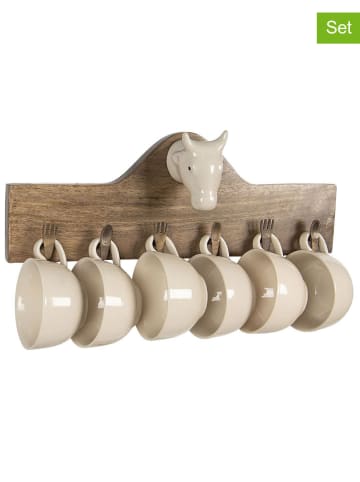 Clayre & Eef 7tlg. Set: Wandregal und Tassen in Braun/ Creme