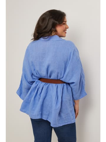 Curvy Lady Linnen blouse blauw