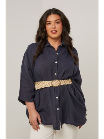 Curvy Lady Linnen blouse donkerblauw