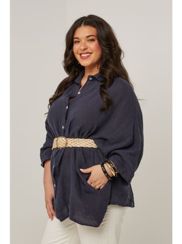 Curvy Lady Linnen blouse donkerblauw