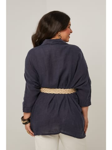 Curvy Lady Linnen blouse donkerblauw