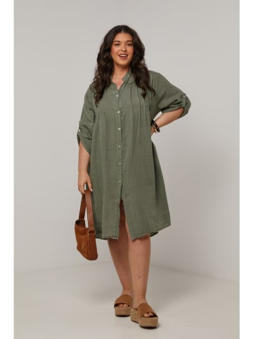 Curvy Lady Lniana sukienka w kolorze khaki
