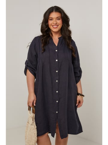 Curvy Lady Leinen-Kleid in Dunkelblau