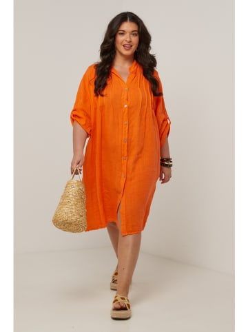 Curvy Lady Linnen jurk oranje