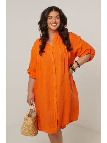 Curvy Lady Linnen jurk oranje