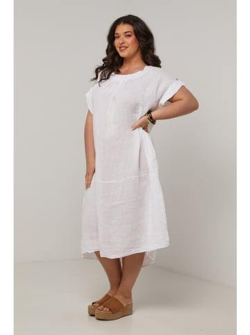 Curvy Lady Leinen-Kleid in Weiß