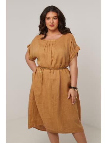 Curvy Lady Linnen jurk lichtbruin