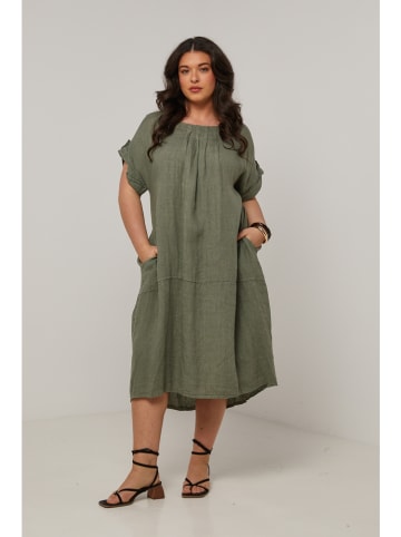 Curvy Lady Leinen-Kleid in Khaki