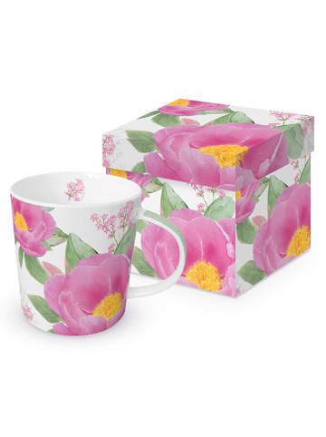 ppd Kubek jumbo "Rose Fantasy" w kolorze jasnoróżowo-zielonym - 400 ml