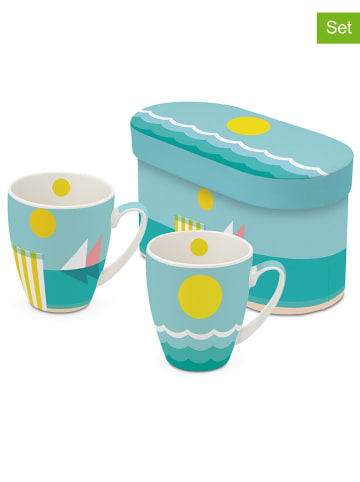 ppd 2er-Set: Kaffeetassen "Monaco & Cannes" in Hellblau/ Gelb - 350 ml