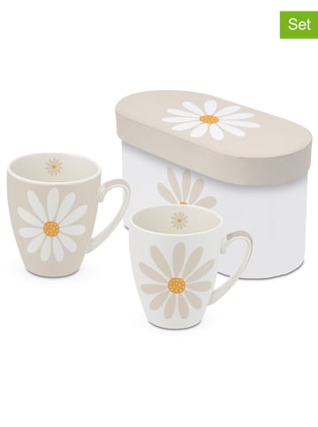 ppd Kubki (2 szt.) "Happy Flower" w kolorze beżowo-białym do kawy - 350 ml