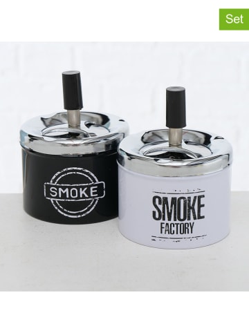 Boltze 2-delige set: stormasbakken "Factory" wit/zwart - (H)12 x Ø 9 cm