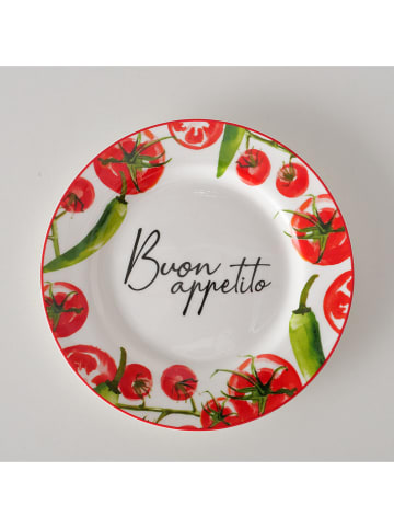 Boltze 2-delige set: dinerborden "Tomato" rood/groen - Ø 21 cm