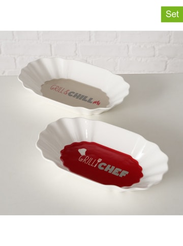 Boltze 2-delige set: serveerschalen "Grillzeit" wit/rood/grijs - (B)20 x (H)12 x (D)3cm