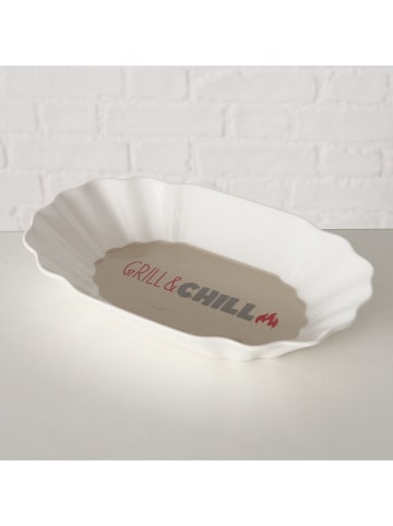 Boltze 2-delige set: serveerschalen "Grillzeit" wit/rood/grijs - (B)20 x (H)12 x (D)3cm